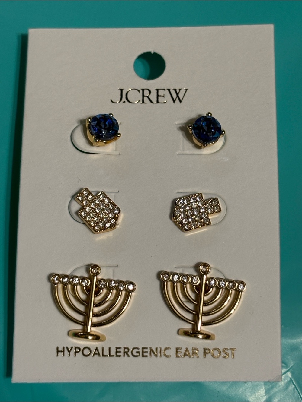 NWT J.Crew Gold & Blue Hanukkah Earring Trio - Picture 7 of 8